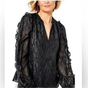NWOT. Lilly Pulitzer Black Textured metallic threading Blouse .